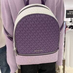 MICHAEL KORS Rhea Medium Zip Color-Block Signature Logo Backpack
Dark Purple NWT